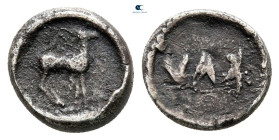 Bruttium. Kaulonia circa 475-425 BC. Diobol AR