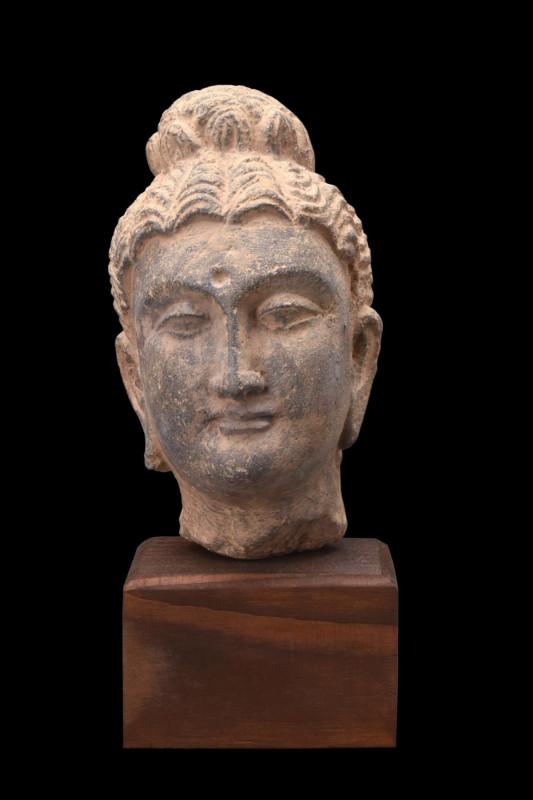 GANDHARAN SCHIST HEAD OF BUDDHA
Ca. 200-400 AD. 
A schist stone head of a Budd...