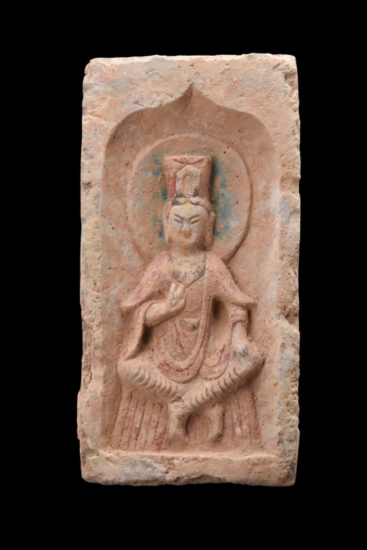 CHINESE, NORTHERN WEI TERRACOTTA TILE WITH BUDDHA - TL TESTED
Ca. 386-534 AD. ...