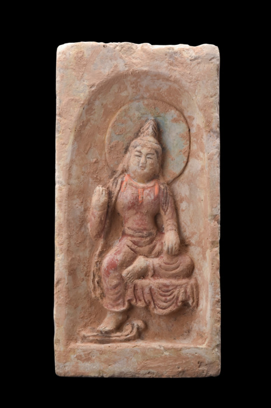 CHINESE, NORTHERN WEI TERRACOTTA TILE WITH BUDDHA - TL TESTED
Ca. 386-534 AD. ...