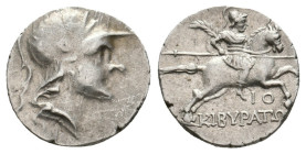 PHRYGIA, KIBRYA AR. DRACHM

Ca. 166-84 BC. 
Phrygia, Kibrya Ar. drachm, ca.166-84 BC. Helmeted male head right. Rev. KIBYPATΩN; warrior, holding co...