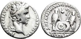 AUGUSTUS AR. DENARIUS

Ca. 27 BC-14 AD. 
Augustus Ar. denarius, 27 BC-14 AD, Lugdunum. CAESAR AVGVSTVS DIVI F PATER PATRIAE; laureate head right. R...