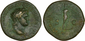 NERO AE. DUPONDIUS

AD 64. 
Nero Ae. dupondius, AD 64, Lyon. NERO CLAVD CAESAR AVG GER P M TR P IMP P P; laureate head right. Rev. VICTORIA - AVGVS...
