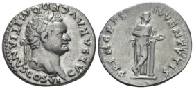 DOMITIAN AR. DENARIUS

AD 79. 
Domitian Ar. denarius, AD 79, Rome. CAESAR AVG F DOMITIAVS COS VI; laureate head right. Rev. PRINCEPS IVVENTVTIS; Sa...