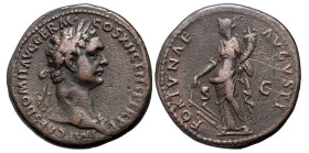 DOMITIAN AE. AS

AD 86. 
Domitian Ae. as, AD 86, Rome. IMP CAES DOMIT AVG GERM COS XII CENS PER P P; laureate bust to right, wearing aegis. Rev. FO...