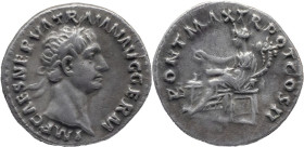 TRAJAN AR. DENARIUS

Ca. AD 98-117. 
Trajan Ar. denarius, ca. AD 98-117, Rome. IMP CAES NERVA TRAIAN AVG GERM; laureate head right. Rev. PONT MAX T...