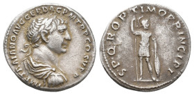 TRAJAN AR. DENARIUS

AD 98-117. 
Trajan Ar. denarius, AD 98-117, Rome. IMP TRAIANO AVG GER DAC P M TR P COS V P P; Laureate, draped and cuirassed b...