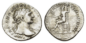 TRAJAN AR. DENARIUS

AD 108-9. 
Trajan Ar. denarius, AD 108-9, Rome. IMP TRAIANO AVG GER DAC P M TR P; laureate head right, with slight drapery. Re...