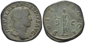SEVERUS ALEXANDER AE. SESTERTIUS

AD 231-235. 
Severus Alexander Ae. sestertius, AD 222-235, Rome. IMP ALEXANDER PIVS AVG; Laureate bust right, sli...