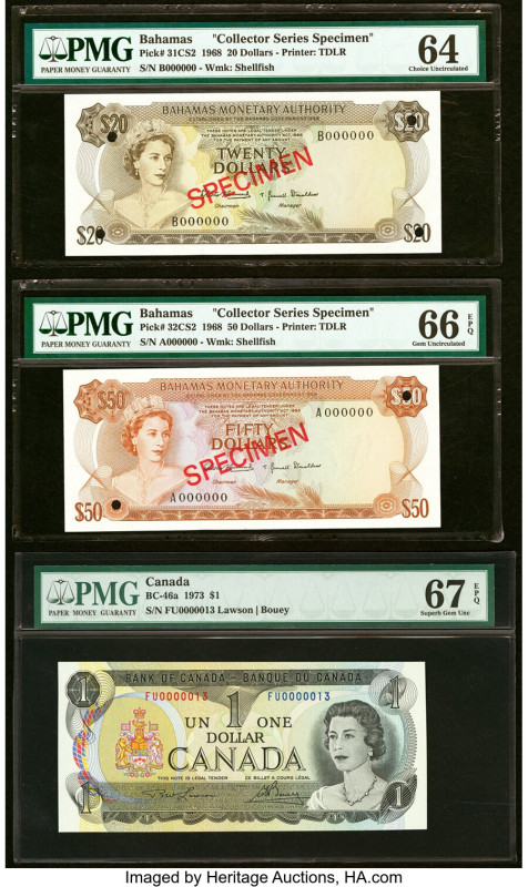 Bahamas Monetary Authority 20; 50 Dollars 1968 Pick 31CS2; 32CS2 Two Collector S...