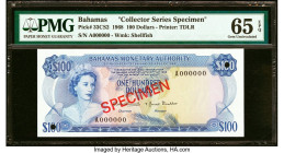 Bahamas Monetary Authority 100 Dollars 1968 Pick 33CS2 Collector Series Specimen PMG Gem Uncirculated 65 EPQ. Two POCs are noted on this example. HID0...