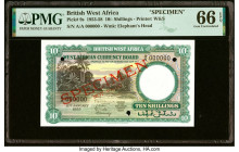 British West Africa West African Currency Board 10 Shillings 12.1.1955 Pick 9s Specimen PMG Gem Uncirculated 66 EPQ. Three POCs are noted on this exam...