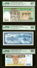 Cambodia Banque Nationale du Cambodge 500; 100 Riels ND (1958-70); (1956-72) Pick 9c; 13b Two Examples PMG Superb Gem Unc 67 EPQ; Gem Uncirculated 66 ...