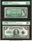 Canada Bank of Canada $1 1954 BC-37bA Replacement PMG Choice Uncirculated 63 EPQ; Canada Dominion of Canada $1 2.7.1923 DC-25n PMG Extremely Fine 40. ...