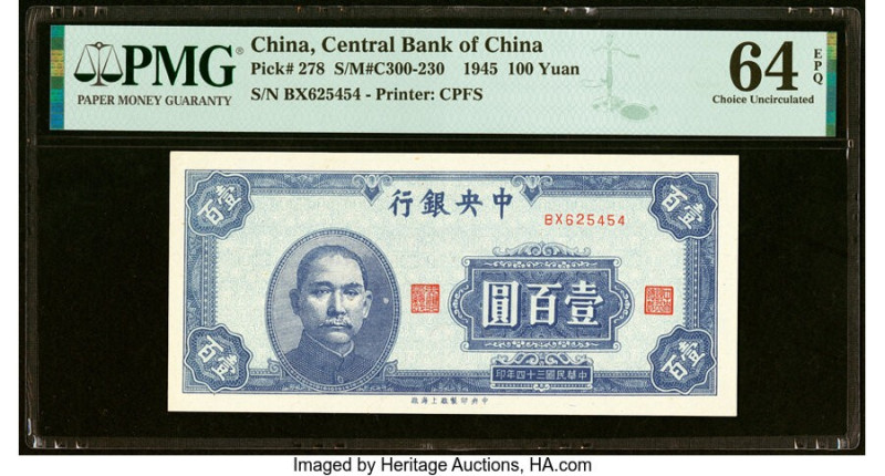 China Central Bank of China 100 Yuan 1945 Pick 278 S/M#C300-230 PMG Choice Uncir...
