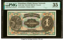 Haiti Banque Nationale de la Republique d'Haiti 1 Gourde 1919 (ND 1920-24) Pick 150a PMG Choice Very Fine 35. Minor ink is noted on this example. HID0...