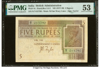 India Government of India 5 Rupees ND (1917-30) Pick 4c Jhun3.4.2 PMG About Uncirculated 53. Spindle hole at issue. HID09801242017 © 2022 Heritage Auc...