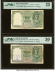 India Reserve Bank of India 5 Rupees ND (1943) Pick 23a ; 23b Two Examples PMG Very Fine 25; Very Fine 30. Spindle holes at issue, staple holes, ink s...