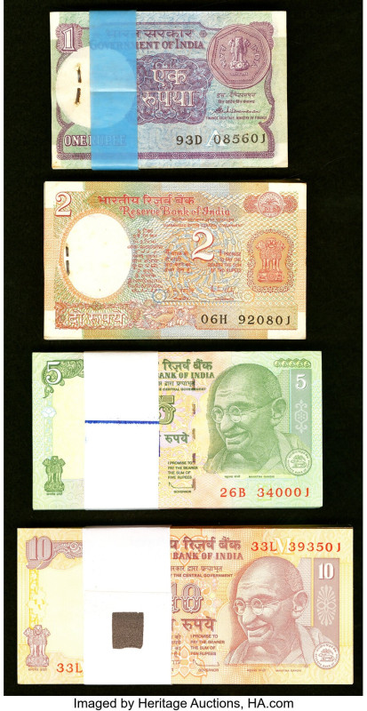 India Government of India 1 Rupee 1986-89 Pick 78Ac Jhun6.1.10.2B-E One-Hundred ...