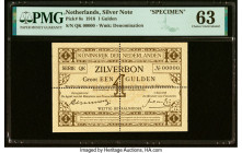Netherlands Silver Note 1 Gulden 1.5.1916 Pick 8s Specimen PMG Choice Uncirculated 63. Perforation split noted. HID09801242017 © 2022 Heritage Auction...