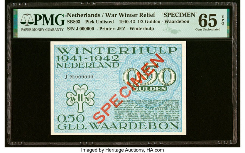Netherlands War Winter Relief 1/2 Gulden 1940-42 Pick UNL Specimen PMG Gem Uncir...