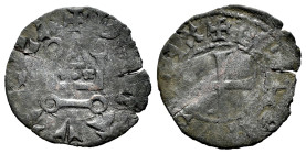 Reino de Navarra. Carlos El Malo (1349-1387). Carlín negro. Navarra. (Cru-236). (Ros-3.14.18). Ve. 0,73 g. Grietas. BC+. Est...25,00.