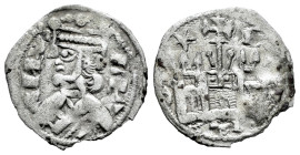 Reino de Castilla y León. Alfonso VIII (1158-1214). Dinero. ¿Ciudad Rodrigo? ¿Salamanca?. (Bautista-316). Ve. 0,94 g. Estrella y E sobre el castillo. ...