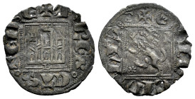 Reino de Castilla y León. Alfonso XI (1312-1350). Novén. Burgos. (Bautista-483.2). Ve. 0,66 g. B bajo el castillo y flor delante de las patas traseras...