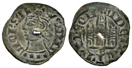 Reino de Castilla y León. Alfonso XI (1312-1350). Cornado. Burgos. Tipo Santa Orsa. (Bautista-498). Ae. 0,69 g. B bajo el castillo. Perforación. MBC+....