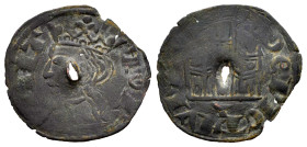 Reino de Castilla y León. Alfonso XI (1312-1350). Cornado. Cuenca. Tipo Santa Orsa. (Bautista-501). Ve. 0,66 g. Cuenco debajo del castillo. Perforació...