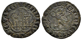 Reino de Castilla y León. Enrique III (1390-1406). Media blanca. Sevilla. (Bautista-773). Ve. 1,20 g. S bajo el castillo. Leyenda CVSTE en lugar de CA...
