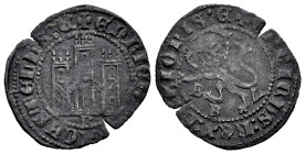Reino de Castilla y León. Enrique III (1390-1406). Cinquén. Burgos. (Bautista-774). Ve. 1,56 g. B debajo del castillo y BRV debajo del león. Escasa. M...
