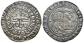 Reino de Castilla y León. Juan I (1379-1390). 1 real. Sevilla. (Bautista-799.1, como Juan II). Anv.: ✠ DOMINVS : MICHI : AD : IVTOR : ED : EGO: D/ ✿ I...