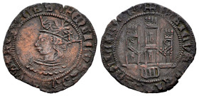 Reino de Castilla y León. Enrique IV (1399-1413). Dinero. Segovia. (Bautista-991). Ve. 1,35 g. Acueducto bajo el castillo. Ordenamiento de Aranda 1461...