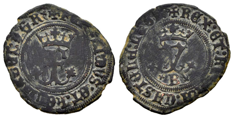 Fernando e Isabel (1474-1504). Blanca. Burgos. (Cal-7). (Rs-88). Ae. 1,47 g. Flo...