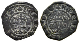 Fernando e Isabel (1474-1504). Blanca. Cuenca. (Cal-19). (Rs-503 variante). Ae. 1,58 g. F entre P superada de punto y roel, Y entre C y roel. MBC. Est...