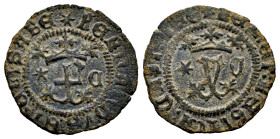 Fernando e Isabel (1474-1504). Blanca. Cuenca. (Cal-28). (Rs-545). Ae. 1,15 g. Estrella y C en anverso y reverso. MBC+. Est...25,00.
