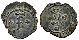 Fernando e Isabel (1474-1504). Blanca. Segovia. A. (Cal-41). (Rs-634). Ae. 0,82 g. F coronada entre cruces, Y entre cruz y A, debajo acueducto. MBC. E...