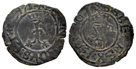 Fernando e Isabel (1474-1504). Blanca. Segovia. A. (Cal-41). Ae. 0,95 g. F con puntos a derecha, Y con A a derecha, debajo acueducto. MBC. Est...25,00...