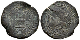 Fernando e Isabel (1474-1504). 4 maravedís. Cuenca. (Cal-135). (Rs-295). Ae. 8,07 g. Castillo entre Armiño y C. Cuenco con estrella entre las patas de...