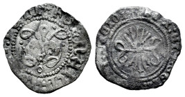 Fernando e Isabel (1474-1504). 1/4 real. Sevilla. (Cal-172). Ag. 0,79 g. S y roel bajo el yugo. Con perejil en anverso y aspa en reverso, en los inici...