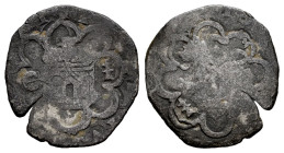 Felipe II (1556-1598). 1 cuarto. Cuenca. (Cal-no cita). (Rs-58). Ae. 1,10 g. Castillo entre C y armiño, delante del león armiño, detrás cuenco. Muy ra...