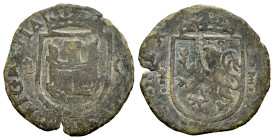 Felipe II (1556-1598). Cuartillo. Cuenca. (Cal-79). (Jarabo-Sanahuja-A79). Ae. 2,21 g. Castillo entre armiño y C, león entre armiño y cuenco superado ...