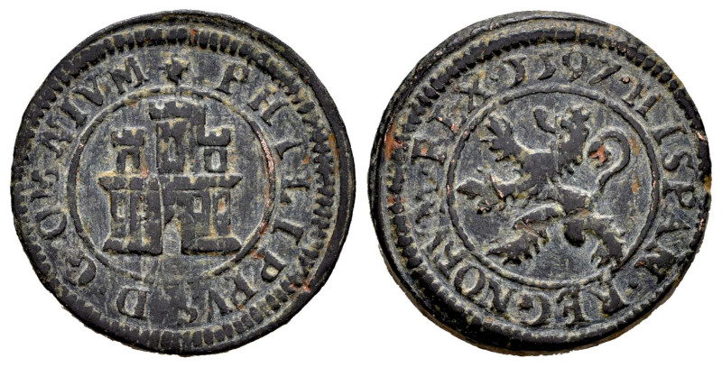 Felipe II (1556-1598). 2 maravedís. 1597. Segovia. (Cal-86). (Jarabo-Sanahuja-B1...