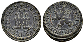 Felipe II (1556-1598). 2 maravedís. 1598. Segovia. (Cal-87). (Jarabo-Sanahuja-B16). Ae. 3,10 g. 4 ventanas y tres almenas. Sin indicación de ceca ni v...