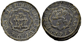 Felipe II (1556-1598). 4 maravedís. 1598/7. Segovia. (Cal-91). (Jarabo-Sanahuja-B9). Ae. 6,23 g. Sobrefecha. Torre central con 4 almenas. Sin indicaci...