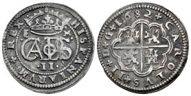 Carlos II (1665-1700). 2 reales. 1682. Segovia. M. (Cal-442). Ag. 7,40 g. MBC. Est...150,00.