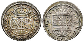 Carlos III, Pretendiente (1701-1714). 2 reales. 1708. Barcelona. (Cal-29). Ag. 5,34 g. Bonita pátina. Escasa así. EBC-. Est...150,00.