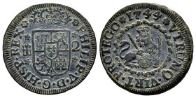 Felipe V (1700-1746). 2 maravedís. 1744. Segovia. (Cal-73). Ae. 3,66 g. MBC+. Est...30,00.