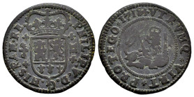 Felipe V (1700-1746). 2 maravedís. 1718. Valencia. (Cal-77). Ae. 4,01 g. Escasa. MBC-. Est...25,00.